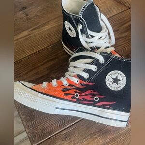 Converse Black and Orange Flame High-Tops